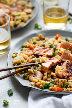 foodffs:  SEARED SALMON AND PRAWN FRIED RICEReally nice recipes. Every hour.