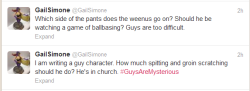 themarysue:  gailsimone:  claysad:  Gail Simone’s twitter feed from this morning. I decided it must be captured for posterity. Don’t ever stop being awesome, Gail. [Part 1 of 2]  My twitter feed got taken over by a wild woman!  Part 2 here.  