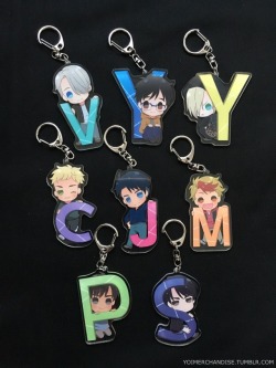 yoimerchandise: YOI x Mojimojikko Acrylic Keychains Original Release Date:December 2016 Featured Characters (8 Total):Viktor, Yuuri, Yuri, Christophe, JJ, Minami, Phichit, Seung Gil Highlights:Each character accommodated by the first letter of their name