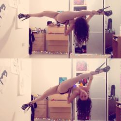 galacticyoga:  JADE SPLITS 💜✨💜✨💜 My all time favourite pole trick 😍😍😍 Straight jade and wonky jade! I actually prefer the angle of the wonky jade. I mean why be straight when you can be wonky, right? 😂 @pleasershoes @cleosrocknpole