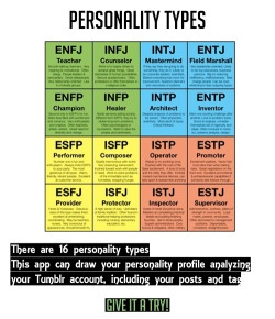 vovler:  This one is mine : The ENFP personality is a true free spirit. They are often the life of the party, but unlike Explorers, they are less interested in the sheer excitement and pleasure of the moment than they are in enjoying the social and emotio