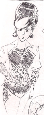 Whilst cleaning up my living quarters, I stumbled on an old sketchbook with this in it. Apparently I drew her in August of last year, and described her as a, and I quote, &ldquo;Random sexy tattooed psychobilly chick.&rdquo;