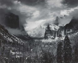 clearing winter storm, Yosemite national park, California photo by Ansel Adams, ~1938
