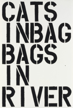 untitled (cats in bag bags in river) alkyd on paper by Christopher Wool, 1990