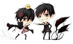 THERE CAN ONLY BE ONE. And Hibari was there first. &hellip;I think. Seriously though, it&rsquo;s cute and all, but I really want Hibari to smash Izaya&rsquo;s head in. fanimatix:  KHRDRRR:Chibi Hibari and Izaya © RebornArtist @ Deviant Art 
