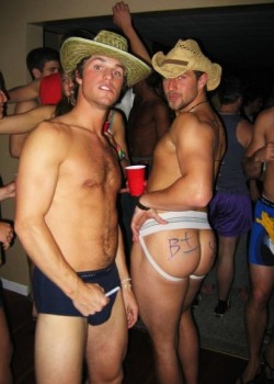fratty:  Party jock straps.  Nice pose on the jockstrap dude. Again I say - I need friends like these.