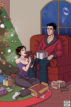fuckyeahwantyourbatromance:  fuckyeahcomicrelationships:  And the holiday art starts trickling in.  First thought when I saw the present on Bruce’s lap? Dick in a box.  You know it&rsquo;s christmas, and my heart is open wiiide.