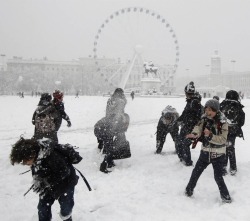 nevils:  There are snow ball fights all over Europe. Even here, the kids play ball in Lyon, France Image by Laurent Cipriani / AP 