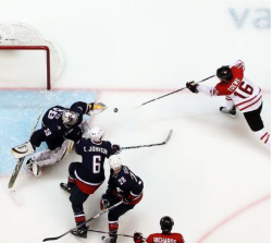 paajarvisvensson:  hockeyshtuffs:  Toews’ first and only goal in the Olympics, and what a beauty it was.  “A tazer from Jonathan Toews!”