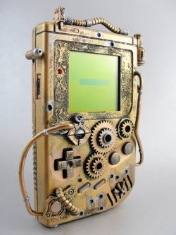 magnumb:  oceanmaster:  cesarhbf:  Steampunk Gameboy  steampunk *takes a dump, shits cogs and wires all over everything* Seriously, how are you supposed to hold it with those wires on the side. And what’s the technical purpose of those cogs. Or anything.