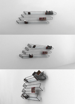 jonwithabullet:  Isometric Bookshelf “translated from 2D drawings of optically challenging forms, australian architects john leung and clarkehopkinsclarke have created a 3D translation of a form appearing in isometric perspective entitled the ‘bias