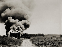 Burning Tobacco Barn, Rocky Mount, North Carolina photo by Rosalie Gwathmey, 1943