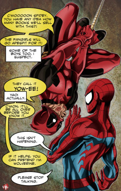 pirateskates:  theongreyjoy:  silkpanties:  bananachoo:  WE CALL IT YOW-EE  if it helps, you can pretend i’m wolverine omg lmao  oh Deadpool you  Deadpool is the best Marvel character. Ever. 