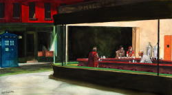 doctorwho:  Night Docs (Hopper’s Nighthawks + The Doctor, Amy, and Rory the Roman) See also: Nighthawks + TARDIS 