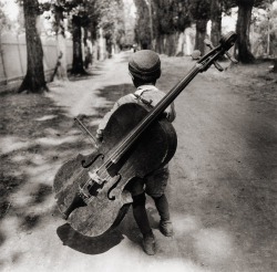 Gypsy boy with cello, Hungary 1931 photo by Eva Besnyö