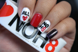 caleelovesnails:  “All love, no hate.”A couple days ago, Vicky suggested that I do NOH8 nails for the LA Pride Festival which we attended in WeHo yesterday. The kids &amp; I were able to take a picture at the NOH8 Campaign booth, something I’ve