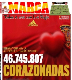 Hace un año, teníamos una corazonada El diario MARCA daba el pistoletazo de salida al Mundial de España  con la siguiente portada: 46.745.807 corazonadas. Mientras, en  MARCA.com, la portada era así.