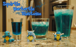 anchorheart:  thedrunkenmoogle:  Squirtle, Wartortle, Blastoise (Pokemon Shot and Cocktails) Ingredients: Squirtle-1/3 shot spiced rum1/3 shot coconut rum1/3 shot blue curacaoWartortle-&frac12; shot spiced rum&frac12; shot coconut rum&frac12; shot blue