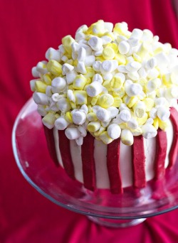 lovelylovelyfood:  “Popcorn Bucket” Cake With Fondant Frosting and Vodka-Infused Marshmallows   mmm