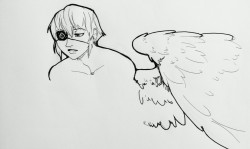 Quick bust sketch of my OC Natio. Half angel, with an Eye of Judgement under his eyepatch. Half-angels usually have traits from their heavenly parents, but they&rsquo;re more often than not completely impractical for everyday life.  They have the power