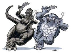 amymebberson:  Whoever has a kaiju comics license, HIRE THIS MAN NOW! silvaniart:  Godzilla vs. Gamera- The Dance Off!   