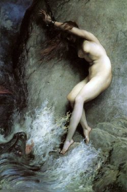 thetemperamentalgoat:  Andromeda chained to a rock, by Gustave Doré (1869) 