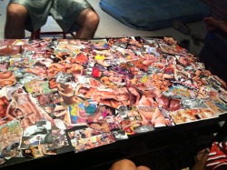 A friend of mine decided that he wanted to make a porno collage on his coffee table out of the Spanish porno mags from the street corner shop lady. So we spent all day yesterday, cutting out pictures, smoking weed, drinking sangria and watching Wes Anders