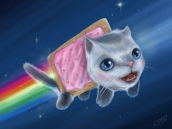ianbrooks:  Nyan Cat vs. Tac Nayn by J.R. Barker Get the epic and never-ending breakfast battle between Poptart Cat and Waffle Cat as prints at society6. 
