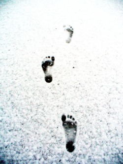 caravanslost:  The best thing about today was playing barefoot in the snow. It felt wonderful beneath my feet - incredibly soft. 