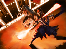 scruffynerdherder:  geeksngamers:  Star Wars vs. Marvel: Darth Maul vs. Wolverine - by Jonathan Moore  I picked Wolverine for IGN’s poll  http://comics.ign.com/articles/118/1187420p1.html 