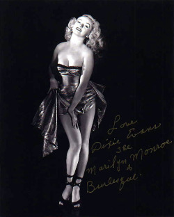 Print of an early vintage Dixie Evans promo photo, with a more-recently signed autograph..