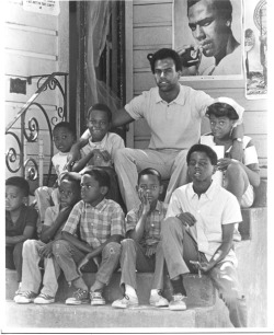 africanessence:  Huey often visited the Panther schools and breakfast programs, and the children loved him. In his 1980 doctoral dissertation, he wrote: “The FBI was most disturbed by the Panthers’ survival programs providing community service. The