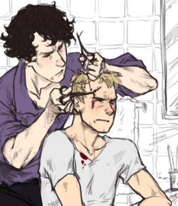 image googling &ldquo;how to suture a wound&rdquo; and watchin melting corpses on Bones all night. i am maxed out on yuck. rainbownotation: Sherlock drawing requests? Awesome. We always see John being the doctor  to Sherlock&rsquo;s wounds, lets flip