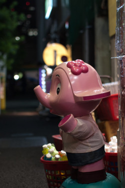 I used to walk past one of these every day in Japan, only the one I knew was heavily weather beaten and sun bleached. Her trunk and hands were chipped and her pink was faded. fmfy:  P1070315 (via kermit71) 