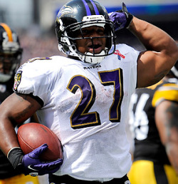 livefrombmore:  Ray Rice had 149 total yards and two touchdowns against the Steelers.