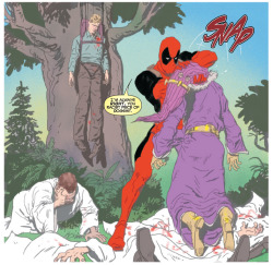 agentmlovestacos:  A panel from DEADPOOL MAX #3 by David Lapham &amp; Kyle Baker. This has quickly become one of my favorite Marvel books. The first volume is almost done. More coming! I highly recommend this series! And this panel’s spoilery, but whatevs