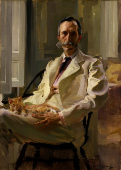 doloresdepalabra: Cecilia Beaux - Man with Cat (Henry Sturgis Drinker) [1898]  [Oil on canvas, 121.9 x 87.8 cm]  