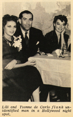 Fellow chorus girls Lili St. Cyr and Yvonne DeCarlo (foreground) relax with an unidentified man, between performances at the &lsquo;FLORENTINE Gardens&rsquo; in Hollywood.. Yeah, you heard right, folks!!.. &ldquo;Lily Munster&rdquo; once danced in the