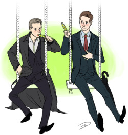i dunno if this is bonus point sexy suits are like porn to me so uh rachel4revenge: If  you&rsquo;re still taking requests, could you draw a little Mystrade  adorableness? Something totally OOC but believable, like Lestrade taking  Mycroft out for ice