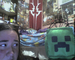 cklikestogame:  Finished my Creeper plush.. Hes 15inches tall..TIME TO GO TO CHATROULETTE!  D8 CK! NO! DON&rsquo;T LET IT GET NEAR MY COLLECTION!
