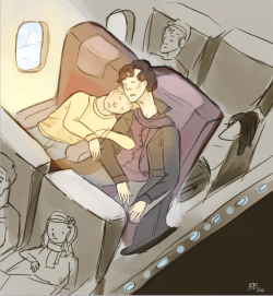 scrickiras:  I wonder if they will be mortified or pleased when they wake up jamonmyjumper answered your question: Sherlock Art Requests?  Would you draw something Sherlock/John on a plane? Like, arguing, flirting, getting airsick, or something? c:
