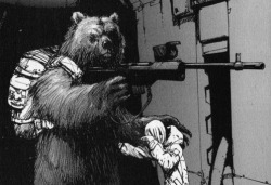 ragingbeard:  No idea what this is from, but it’s a bear with a rifle, so I had to reblog it. 