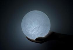  Super Moon lamp by Eisuke Tachikawa  This lamp represents theSupermoon, the biggest full moon in a cycle of 18 years. It is composed of LED lights and is an accurate presentation of the moon, based on the lunar orbiterKaguya’s 3D topographic data