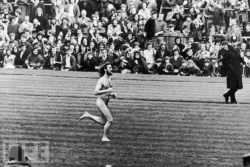 wearingraincoats:  Michael O’Brien, the first known streaker at a sporting event, running nude at a rugby match in 1974. 
