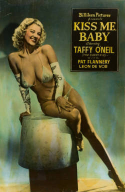 bhof:  Hand-tinted promo poster for the 1957 Burlesque film: &rsquo;KISS ME, BABY&rsquo;; starring Taffey O’Neil.. 