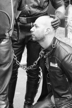 skin2bound:  the-alley:  Folsom Berlin. He looks unhappy  Assume the position