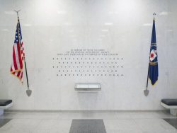 freshoffthefarm:  The wall – located on the lobby’s north wall – stands as a silent memorial to those CIA employees “who gave their lives in the service of their country.” Currently, there are 119 stars carved into the marble of the CIA Memorial