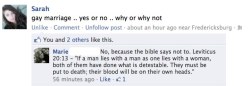 chemical-party:  greatleapingocelots:  twinkiegum:  ifmusikbthefoodoflove:  thank god someone ACTUALLY knows what theyre talking about when they say stuff about what the bible says about being gay.  OHHH SNAP    THIS. 