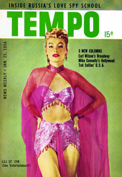 Lili St. Cyr graces the cover of a January &lsquo;54 issue of ‘TEMPO’ magazine; a popular Pocket Digest during the 1950&rsquo;s..