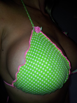 blondebigboobs:  green and pink bikini from the summer 